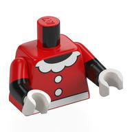 Torse, double bras moulés, boutons blancs, col, ceinture (souris minnie) motif imprimé, motif manches rouges, bras noirs, mains blanches (Torso, Dual Molded Arms, White Buttons, Collar, Belt (Minnie Mouse) Print, Red Sleeves Pattern, Black Arms, White Hands)