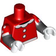 Visuel indicatif Rebrickable de Torse, double bras moulés, col blanc, boutons ceinture motif imprimé (souris minnie), motif manches rouges avec des taches blanches motif imprimé, bras noirs, mains blanches (Torso, Dual Molded Arms, White Collar, Buttons Belt Print (Minnie Mouse), Red Sleeves Pattern with White Spots Print, Black Arms, White Hands)
