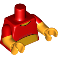 Torse, deux bras moulés, cou orange clair vif et motif imprimé ventre, motif manches rouges, bras et mains orange vif (Torso, Dual Molded Arms, Bright Light Orange Neck and Stomach Print, Red Sleeves Pattern, Bright Orange Arms and Hands)