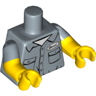Visuel indicatif Rebrickable de Torse, double bras moulés, poches chemise, boutons, motif imprimé étiquette de nom, motif manches bleu sable, bras et mains jaunes (Torso, Dual Molded Arms, Shirt Pockets, Buttons, Name Tag Print, Sand Blue Sleeves Pattern, Yellow Arms and Hands)