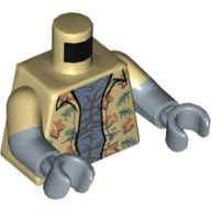 Torse, deux bras moulés, chemise avec des feuilles et des fleurs, ouvert sur motif imprimé poitrine bleu sable, motif manches beige, bras et mains bleu sable (Torso, Dual Molded Arms, Shirt with Leaves and Flowers, Open over Sand Blue Chest Print, Tan Sleeves Pattern, Sand Blue Arms and Hands)