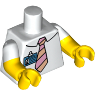 Torse, Double bras moulés, Chemise avec cravate et badge d'identité imprimé, Motif manches blanches, bras et mains jaunes (Torso, Dual Molded Arms, Shirt with Tie and ID Badge Print, White Sleeves Pattern, Yellow Arms and Hands)
