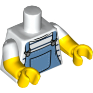 Torse, bras bimoulés, motif : chemise avec rayures noires et salopette bleu moyen, motif : manches blanches, bras et mains jaunes (Torso, Dual Molded Arms, Shirt with Black Stripes and Medium Blue Overalls Print, White Sleeves Pattern, Yellow Arms and Hands)