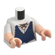 Torse, double bras moulés, chemise tricotée, sangles argentées, gilet bleu foncé, motif manches blanches, bras et mains nougat clair (Torso, Dual Molded Arms, Knitted Shirt, Silver Straps, Dark Blue Vest, White Sleeves Pattern, Light Nougat Arms and Hands)
