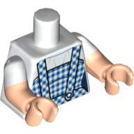 Visuel indicatif Rebrickable de Torse, deux bras moulés, bleu foncé et bleu clair vif Gingembre robe motif imprimé (Dorothy), motif manches blanches, bras et mains nougat clair (Torso, Dual Molded Arms, Dark Blue and Bright Light Blue Gingham Dress Print (Dorothy), White Sleeves Pattern, Light Nougat Arms and Hands)