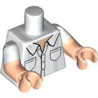 Torse, deux bras moulés, chemise, motif imprimé deux poches, motif manches blanches, bras et mains nougat clair (Torso, Dual Molded Arms, Shirt, Two Pockets Print, White Sleeves Pattern, Light Nougat Arms and Hands)
