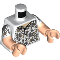 Torse, deux bras moulés, vert olive et gris foncé bleuâtre motif imprimé, motif manches blanches, bras et mains nougat clair (Torso, Dual Molded Arms, Olive Green and Dark Bluish Gray Design Print, White Sleeves Pattern, Light Nougat Arms and Hands)