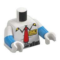 Torse, double bras moulés, chemise, ceinture noire, cravate rouge, épaulettes pilotes, badge jaune 'DAL' imprimé, motif manches blanches, bras azur foncé, mains blanches (Torso, Dual Molded Arms, Shirt, Black Belt, Red Tie, Pilot Epaulettes, Yellow 'DAL' badge Print, White Sleeves Pattern, Dark Azure Arms, White Hands)