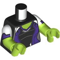 Torse, double bras moulés, motif imprimé armure violet foncé/noir/blanc, motif manches blanches, bras et mains vert citron (Torso, Dual Molded Arms, Dark Purple/Black/White Armor Print, White Sleeves Pattern, Lime Arms and Hands)