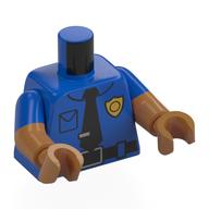 Torse, double bras moulés, uniforme de police, badge d'or, cravate noire, motif imprimé ceinture, motif manches bleues, bras et main de nougat moyen (Torso, Dual Molded Arms, Police Uniform, Gold Badge, Black Tie, Belt Print, Blue Sleeves Pattern, Medium Nougat Arms and Hand)