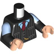 Torse, double bras moulés, veste à rayures argentées, cravate rouge foncé, chemise bleu clair vif motif imprimé, lumineux bleu clair manches motif, bras noirs, mains nougat clair (Torso, Dual Molded Arms, Silver Stripes Jacket, Dark Red Tie, Bright Light Blue Shirt Print, Bright Light Blue Sleeves Pattern, Black Arms, Light Nougat Hands)