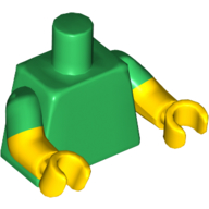 Torse, Bras à double moulage, Manches vertes, bras et mains jaunes (Torso, Dual Molded Arms, Green Sleeves Pattern, Yellow Arms and Hands)