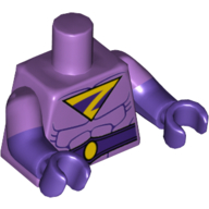 Torse, bras bimoulés, muscles, Wonder Twin Zan Logo motif imprimé, motif : manches lavande moyen, bras et mains pourpre foncé (Torso, Dual Molded Arms, Muscles, Wonder Twin Zan Logo Print, Medium Lavender Sleeves Pattern, Dark Purple Arms and Hands)