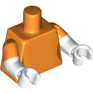 Torse, Deux bras moulés, Orange foncé Côtés motif imprimé, Orange Manches motif, bras et mains blancs (Torso, Dual Molded Arms, Dark Orange Sides Print, Orange Sleeves Pattern, White Arms and Hands)