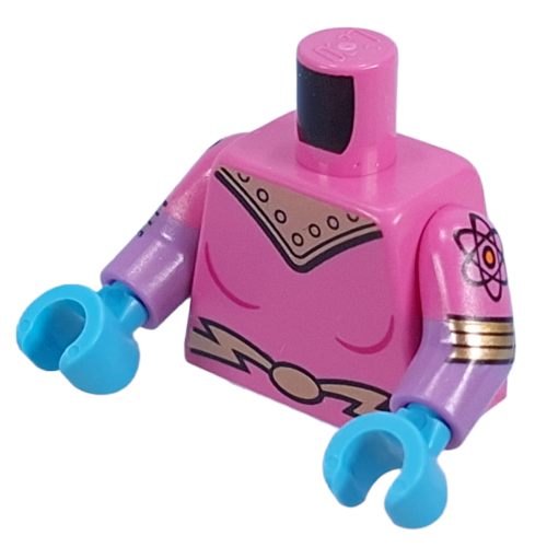 Torse, Armure dorée, Motif imprimé ceinture éclair, Motif manches rose foncé, bras lavande moyen, mains azur moyen (Torso, Dual Molded Arms, Gold Armor, Lightning Belt Print, Dark Pink Sleeves Pattern, Medium Lavender Arms, Medium Azure Hands)