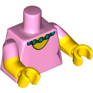 Torse, double bras moulés, col rond avec motif imprimé collier de perles, motif manches rose vif, bras et mains jaunes (Torso, Dual Molded Arms, Round Neck with Pearl Necklace Print, Bright Pink Sleeves Pattern, Yellow Arms and Hands)