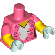Torse, double bras moulés, blaze blanc, motif imprimé animal magenta, motif manches corail, bras jaunes, mains vert d’eau clair (Torso, Dual Molded Arms, White Blaze, Magenta Animal Print, Coral Sleeves Pattern, Yellow Arms, Light Aqua Hands)