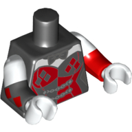 Visuel indicatif Rebrickable de Torse, deux bras moulés impairs, corset noir et rouge avec motif de diamants imprimés (Harley Quinn), motif de manches blanches, bras rouges gauches, bras noirs droits, mains blanches (Torso, Odd Dual Molded Arms, Black and Red Corset with Diamonds Print (Harley Quinn), White Sleeves Pattern, Left Red Arms, Right Black Arms, White Hands)
