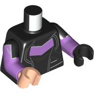 Visuel indicatif Rebrickable de Torse, Bras doubles moulés, Motif imprimé armure de lavande moyenne, Motif manches noires, Bras de lavande moyenne, Main droite nougat clair, Main gauche noire (Torso, Dual Molded Arms, Medium Lavender Armor Print, Black Sleeves Pattern, Medium Lavender Arms, Right Light Nougat Hand, Left Black Hand)