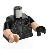 Visuel indicatif Rebrickable de Torse, étrange double bras moulés, veste, fermeture à glissière argentée, sangle noire, motif imprimé ceinture, motif manches noires, bras nougat clair, main nougat clair gauche, main noire droite (Torso, Odd Dual Molded Arms, Jacket, Silver Zipper, Black Strap, Belt Print, Black Sleeves Pattern, Light Nougat Arms, Left Light Nougat Hand, Right Black Hand)