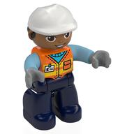 Visuel indicatif Rebrickable de Figurine Duplo avec casque de construction cheveux blancs et noirs, jambes bleu foncé, gilet de sécurité imprimé (Duplo Figure with Construction Helmet White and Black Hair, Dark Blue Legs, Safety Vest Print)