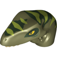 Visuel indicatif Rebrickable de Partie du corps animal, dinosaure, tête de rapace avec dents beige et motif imprimé de rayures vert foncé et vert citron (Animal Body Part, Dinosaur, Raptor Head with Tan Teeth and Dark Green and Lime Stripes Print)
