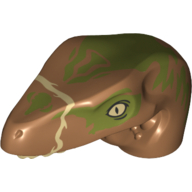 Visuel indicatif Rebrickable de Partie du corps animal, dinosaure, tête de rapace avec des dents beige et des taches vert olive imprimé (Animal Body Part, Dinosaur, Raptor Head with Tan Teeth and Olive Green Blotches Print)