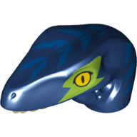 Visuel indicatif Rebrickable de Partie du corps animal, dinosaure, tête de rapace aux yeux jaunes, tache de vert citron, rayures bleues (Animal Body Part, Dinosaur, Raptor Head with Yellow Eyes, Lime Patch, Blue Stripes)