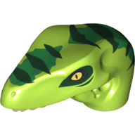 Visuel indicatif Rebrickable de Partie du corps animal, dinosaure, tête de raptor avec des dents beige et des rayures vert foncé sur motif imprimé de vert citron (Animal Body Part, Dinosaur, Raptor Head with Tan Teeth and Dark Green Stripes over Lime Print)