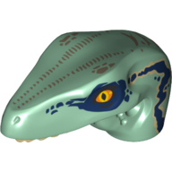 Visuel indicatif Rebrickable de Partie du corps animal, dinosaure, tête de rapace avec des yeux orange et des marques bleu foncé motif imprimé (Animal Body Part, Dinosaur, Raptor Head with Orange Eyes and Dark Blue Markings Print)