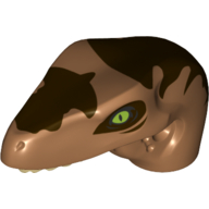 Visuel indicatif Rebrickable de Partie du corps animal, dinosaure, tête de rapace avec des dents beige et des marques marron foncé motif imprimé (Animal Body Part, Dinosaur, Raptor Head with Tan Teeth and Dark Brown Markings Print)