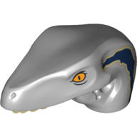 Visuel indicatif Rebrickable de Partie du corps animal, dinosaure, tête de rapace avec des dents beige et des marques bleu foncé et beige motif imprimé (Animal Body Part, Dinosaur, Raptor Head with Tan Teeth and Tan and Dark Blue Marks Print)