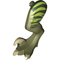 Visuel indicatif Rebrickable de Partie du corps animal, dinosaure, jambe de rapace, gauche, avec connecteur, griffes de beige et rayures de vert citron sur motif imprimé vert foncé (Animal Body Part, Dinosaur, Raptor Leg, Left, with Pin, Tan Claws and Lime Stripes over Dark Green Print)