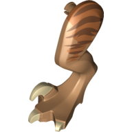 Visuel indicatif Rebrickable de Partie du corps animal, dinosaure, jambe de rapace, gauche, avec connecteur, griffes beige et rayures marron foncé sur motif imprimé orange foncé (Animal Body Part, Dinosaur, Raptor Leg, Left, with Pin, Tan Claws and Dark Brown Stripes over Dark Orange Print)