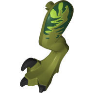 Visuel indicatif Rebrickable de Partie du corps animal, dinosaure, jambe de raptor, gauche, avec connecteur, griffes noires et rayures vert foncé sur motif imprimé à la vert citron (Animal Body Part, Dinosaur, Raptor Leg, Left, with Pin, Black Claws and Dark Green Stripes over Lime Print)