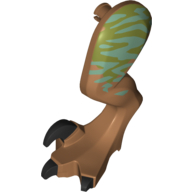Visuel indicatif Rebrickable de Partie du corps animal, dinosaure, jambe de rapace, gauche, avec connecteur, griffes noires et rayures azur moyen sur motif imprimé vert olive (Animal Body Part, Dinosaur, Raptor Leg, Left, with Pin, Black Claws and Medium Azure Stripes over Olive Green Print)