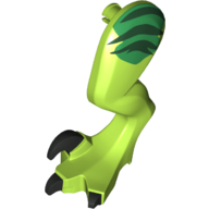 Visuel indicatif Rebrickable de Partie du corps animal, dinosaure, jambe de raptor, gauche, avec connecteur, griffes noires et rayures vert foncé sur motif imprimé à la vert citron 10757-1 (Animal Body Part, Dinosaur, Raptor Leg, Left, with Pin, Black Claws and Dark Green Stripes over Lime Print 10757-1)