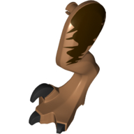 Visuel indicatif Rebrickable de Partie du corps animal, Dinosaure, Jambe de rapace, Gauche, avec connecteur, Marquages brun foncé, Griffes noires (Animal Body Part, Dinosaur, Raptor Leg, Left, with Pin, Dark Brown Markings, Black Claws)