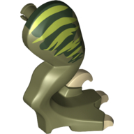Visuel indicatif Rebrickable de Partie du corps animal, dinosaure, jambe de raptor, à droite, avec connecteur, griffes beige et bandes de vert citron sur motif imprimé vert foncé (Animal Body Part, Dinosaur, Raptor Leg, Right, with Pin, Tan Claws and Lime Stripes over Dark Green Print)