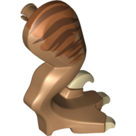 Visuel indicatif Rebrickable de Partie du corps animal, dinosaure, jambe de raptor, à droite, avec connecteur, griffes beige et rayures marron foncé sur motif imprimé orange foncé (Animal Body Part, Dinosaur, Raptor Leg, Right, with Pin, Tan Claws and Dark Brown Stripes over Dark Orange Print)