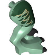 Visuel indicatif Rebrickable de Partie du corps animal, Dinosaure, jambe de raptor, à droite, avec connecteur, avec motif imprimé rayures vert foncé (Animal Body Part, Dinosaur, Raptor Leg, Right, with Pin, with Dark Green Stripes Print)