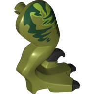 Visuel indicatif Rebrickable de Partie du corps animal, dinosaure, jambe de raptor, à droite, avec connecteur, griffes noires et rayures vert foncé sur motif imprimé à la vert citron (Animal Body Part, Dinosaur, Raptor Leg, Right, with Pin, Black Claws and Dark Green Stripes over Lime Print)