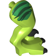 Visuel indicatif Rebrickable de Partie du corps animal, dinosaure, jambe de raptor, à droite, avec connecteur, griffes noires et rayures vert foncé sur motif imprimé à la vert citron 10757-1 (Animal Body Part, Dinosaur, Raptor Leg, Right, with Pin, Black Claws and Dark Green Stripes over Lime Print 10757-1)