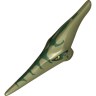 Visuel indicatif Rebrickable de Partie du corps animal, Dinosaure, Tête de ptéranodon avec yeux et rayures vert foncé (Animal Body Part, Dinosaur, Pteranodon Head with Eyes and Dark Green Stripes Print)
