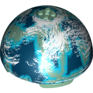 Visuel indicatif Rebrickable de Dôme hémisphère 11 x 11 avec 2 x 2 tenons sur le dessus et Naboo bleu / vert planète motif imprimé (9674) (Dome Hemisphere 11 x 11 with 2 x 2 Studs on Top and Naboo Blue / Green Planet Print (9674))