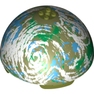 Visuel indicatif Rebrickable de Dôme hémisphère 11 x 11 avec 2 x 2 tenons sur le dessus et Endor bleu / vert / olive / blanc planète motif imprimé (Dome Hemisphere 11 x 11 with 2 x 2 Studs on Top and Endor Blue / Green / Olive / White Planet Print)