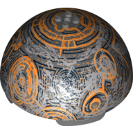 Visuel indicatif Rebrickable de Hémisphère dôme 11 x 11 avec 2 x 2 tenons sur le dessus et motif imprimé planète Coruscant noir / or / orange (75007) (Dome Hemisphere 11 x 11 with 2 x 2 Studs on Top and Coruscant Black / Gold / Orange Planet Print (75007))