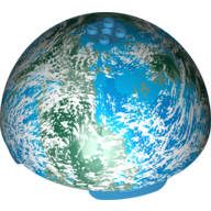 Visuel indicatif Rebrickable de Dôme hémisphère 11 x 11 avec 2 x 2 tenons sur le dessus et motif imprimé planète alderaan bleu / blanc / vert foncé (Dome Hemisphere 11 x 11 with 2 x 2 Studs on Top and Alderaan Blue / White / Dark Green Planet Print)