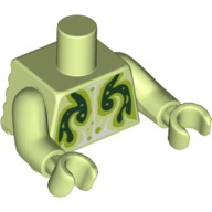 Torse court avec des crêtes arrière, avec motif imprimé monstre vert foncé / vert citron, bras et mains vert jaunâtre (Torso Short with Back Ridges, with Dark Green / Lime Monster Print, Yellowish Green Arms and Hands)