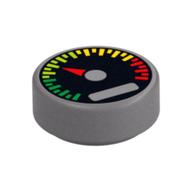 Tuile ronde 1 x 1 avec calibre et pointeur rouge motif imprimé (Tile Round 1 x 1 with Gauge and Red Pointer Print)